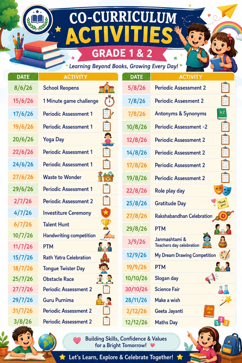 Grade 1 & 2 Activities 2026–27
