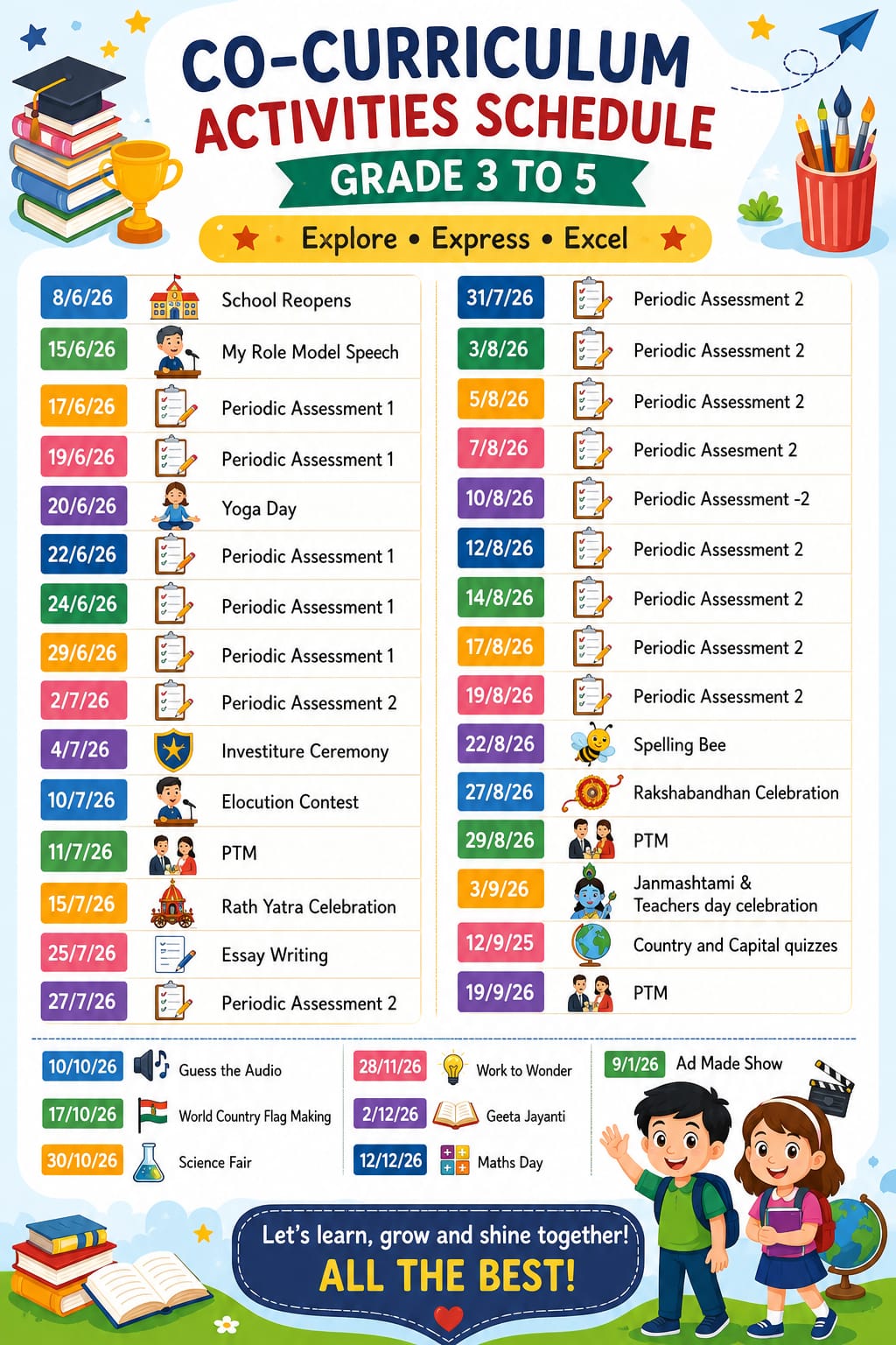 Grade 3 to 5 Activities 2026–27
